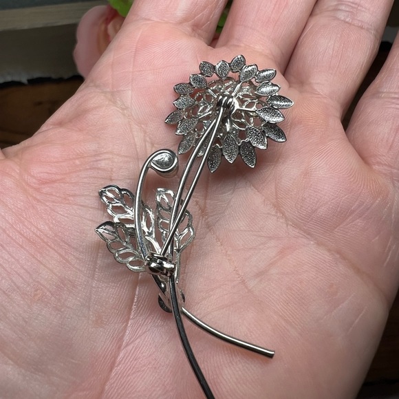 Vintage Costume Silver-tone Blue Flower Brooch - Picture 11 of 17